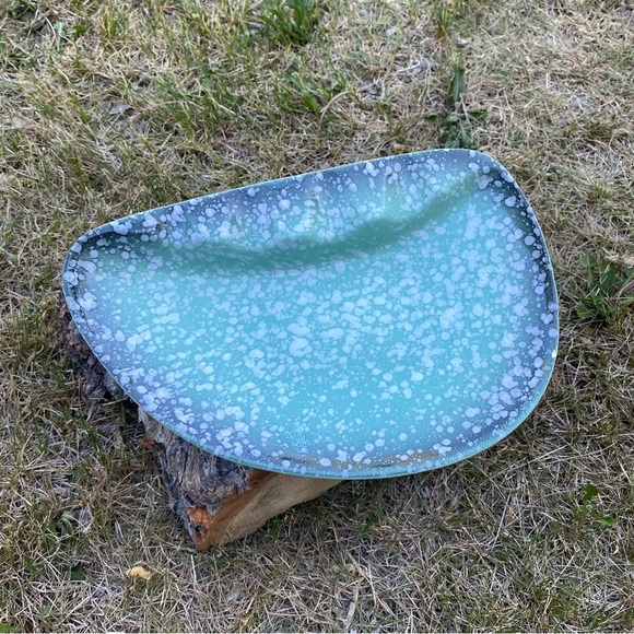 Vintage USA Ashtray , catch all jewelry dish trinket tray blue speckled atomic - Picture 9 of 9